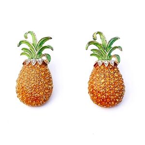 VINTAGE PINEAPPLE EARRINGS Pierced Sparkly Gold Green Goldtone Luau Island
